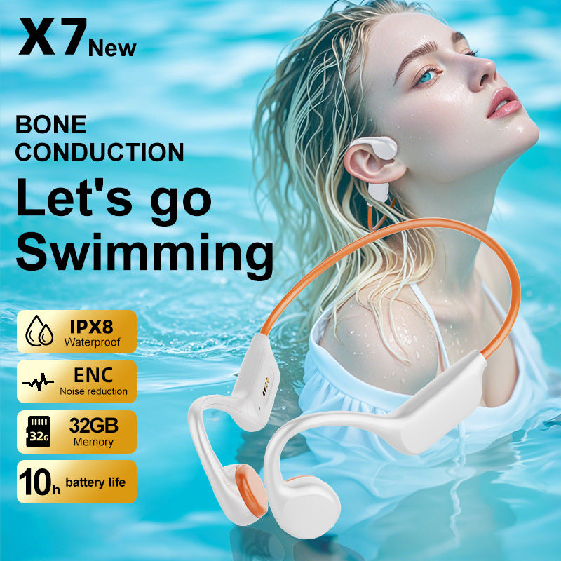 IPX8 Waterproof Bone Conduction Headphones 32GB MP3 Player Bluetooth 5.4 Open Ear Sport Headset for Swimming Running Cycling