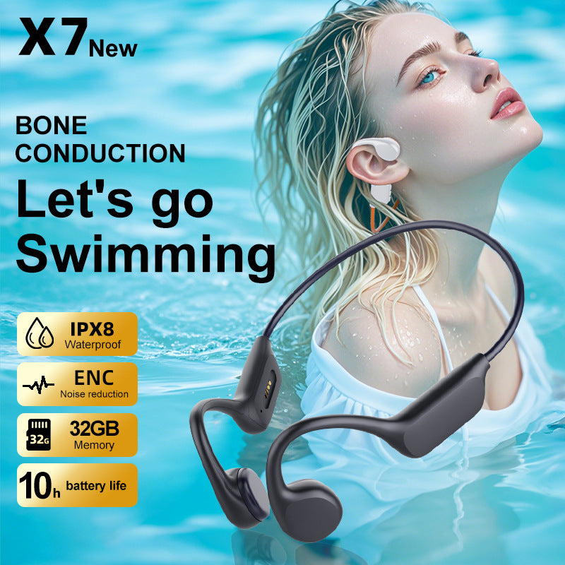 IPX8 Waterproof Bone Conduction Headphones 32GB MP3 Player Bluetooth 5.4 Open Ear Sport Headset for Swimming Running Cycling