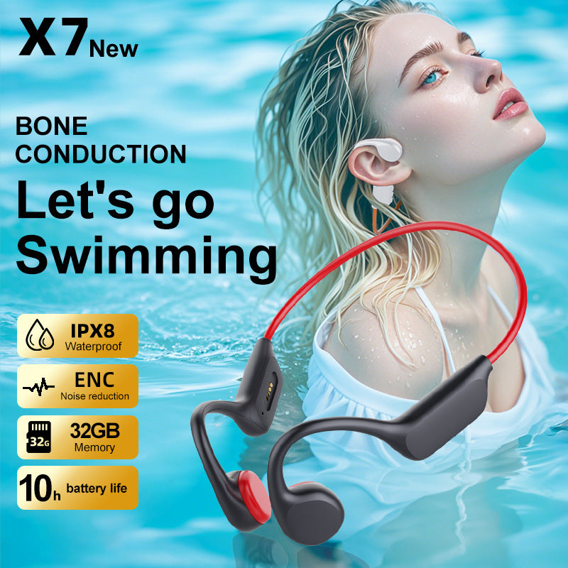 IPX8 Waterproof Bone Conduction Headphones 32GB MP3 Player Bluetooth 5.4 Open Ear Sport Headset for Swimming Running Cycling